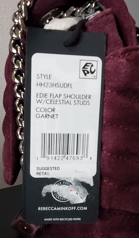 Bolso de Hombro Rebecca Minkoff Granate L. Gamuza Edie Solapa con Tachuelas Celestiales $398 Foto 4 de 4