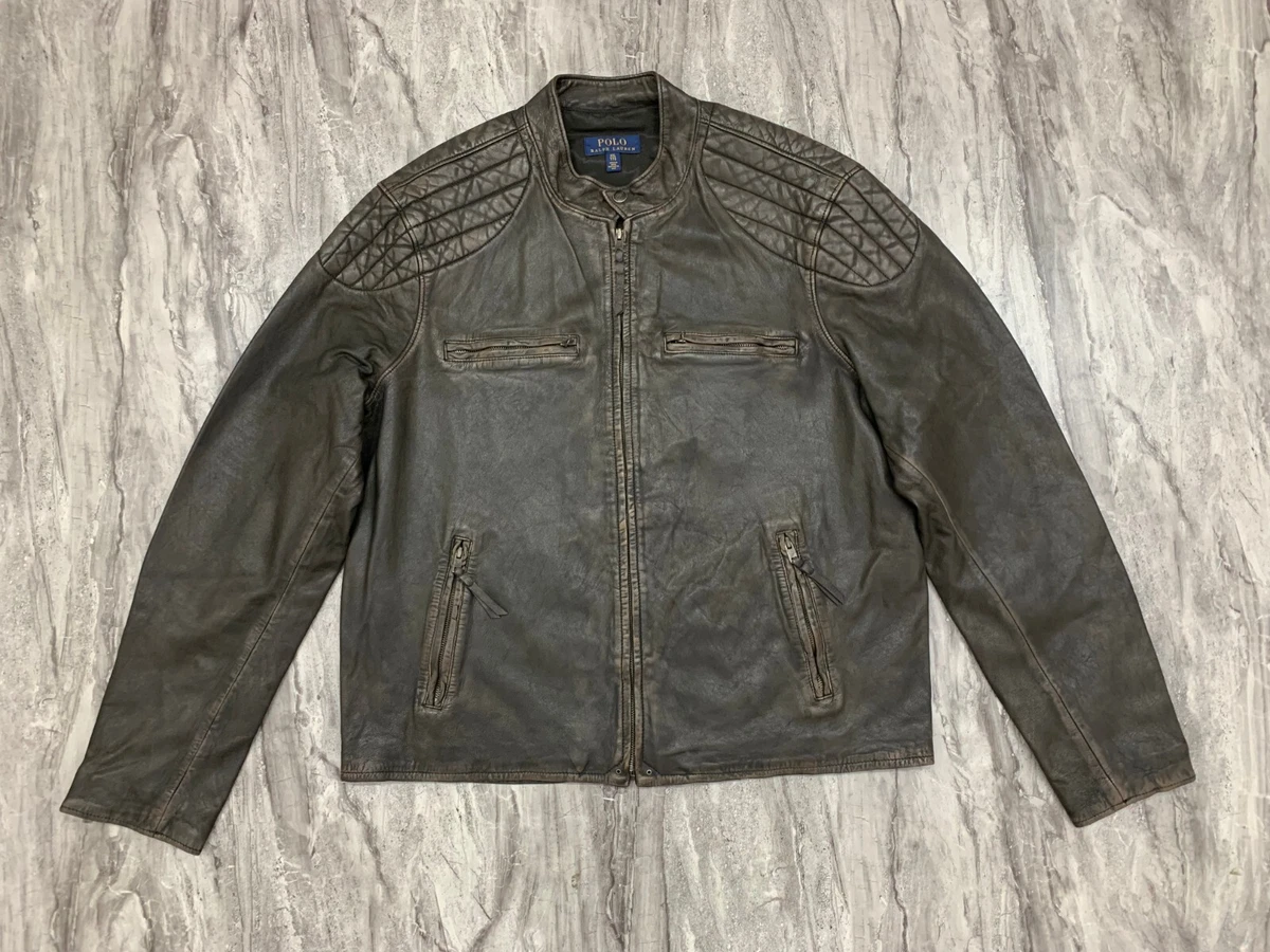 Polo ralph lauren men's café racer leather jacket 2025