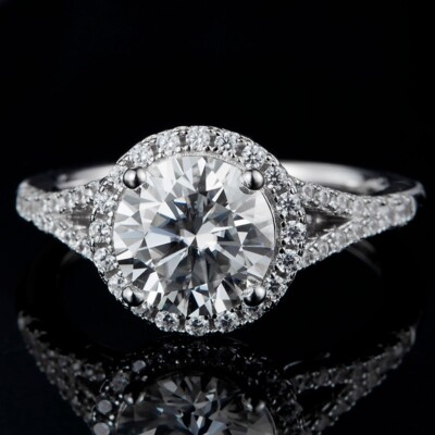 2.00 CTW Round Cut D Moissanite Wedding Engagement Ring 14k White Gold Plated