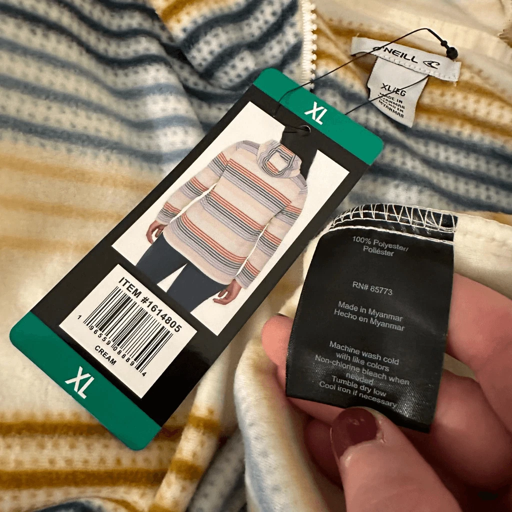 OFF WHITE Felpa donna O’Neill mezza zip panna neutra a righe pile polare XL NUOVA CON ETICHETTE