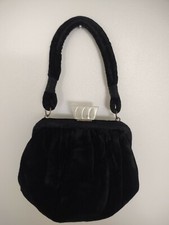Vintage Black Velvet Clutch Evening Bag with Clear Top Clasp