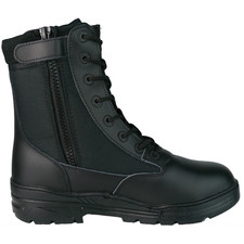 Black Leather SIDE ZIP Boots Army Patrol Combat Tactical Cadet Security Prison