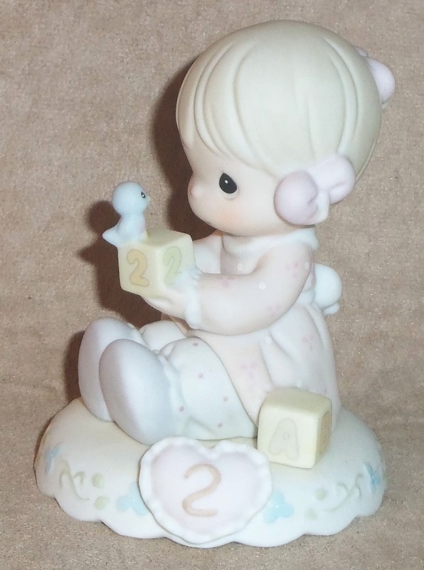 1994 Precious Moments “Growing In Grace" Age 2 Blond girl Birthday Block #136212