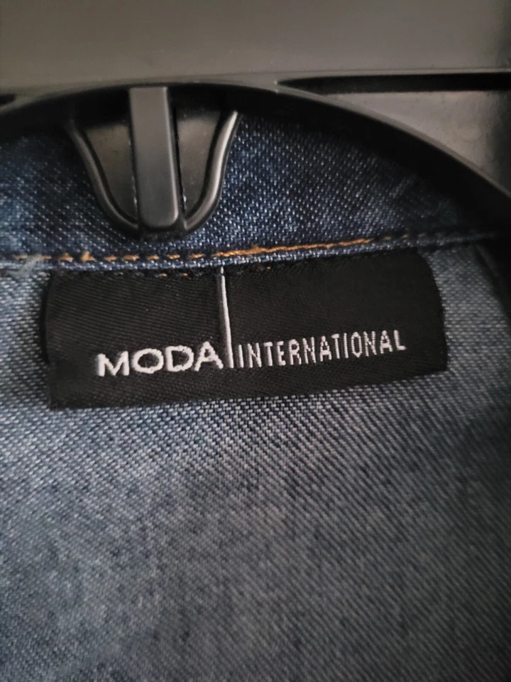 Vestido Camisa Moda International Mujer Manga Larga Con Botones Azul Denim XS Foto 2 de 4