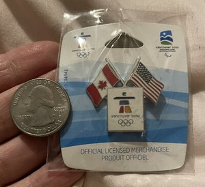 Vancouver 2010 Olympics Dual Flag Canada & USA Enameled Clutch Back Lapel Pin