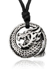 New Dragon Silver Pewter Charm Necklace Penda...