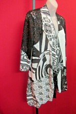 Papillon Black White Lace Insets Patchwork Jacket Medium Ruffle Front