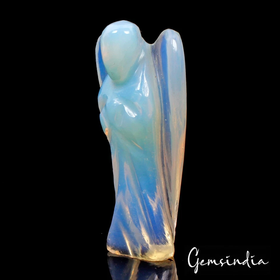 2” Mini Hydro Opal Carved Angel Decor Wings Figurine Guardian Statue~92.20 Cts - Image 4 of 4