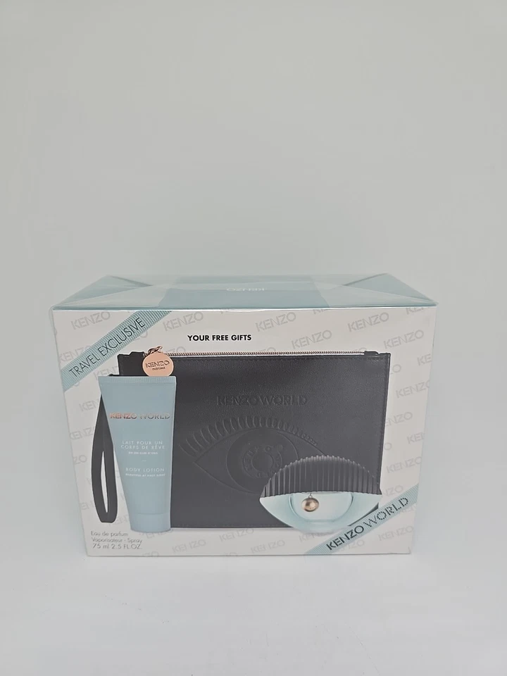 Kenzo World Mujer Perfume Spray 2.5 OZ Plus 2.5 OZ Loción y Bolsa de Belleza Set de Regalo Foto 4 de 4