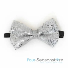 Silver Tuxedo Classic BowTie Sequin Neckwear Adjustable Unisex Bow Tie 
