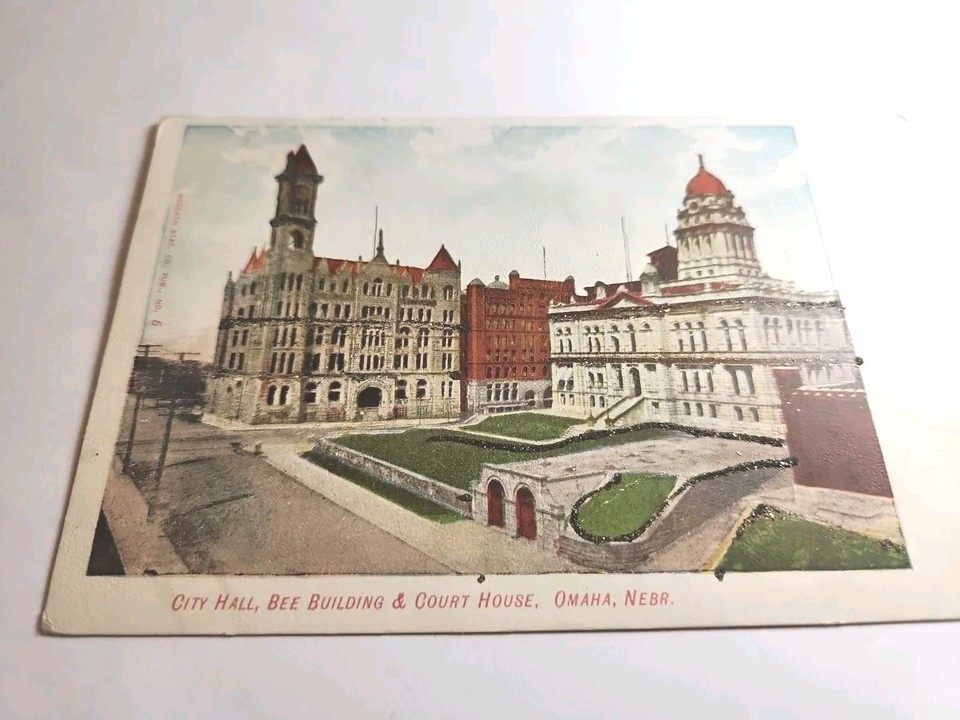 Postcard Vintage City Hall, Bee Building & Court House, Omaha, Nebraska