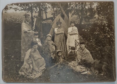 Theater Troop Family Halloween? Cabinet Card Photo In Costumes Dog