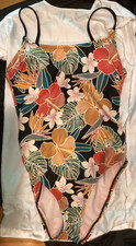 Hurley Womens L One Piece Swimsuit Tropical Floral Lined UPF 50 Unpadded exc