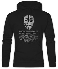 Felpa con cappuccio Knowledge Is Free ragazzo siamo Fawkes informatica anonima