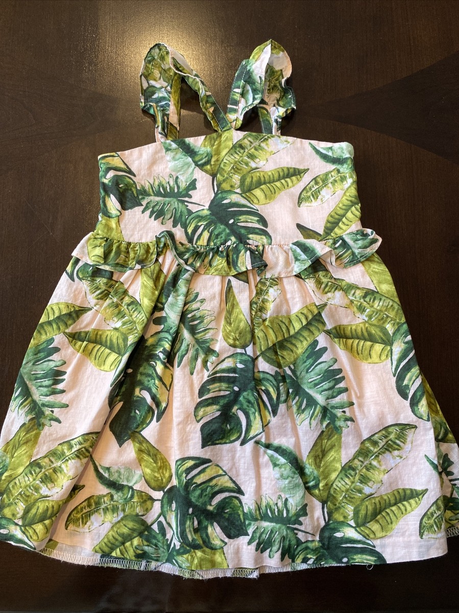 Girls Janie And Jack Pink And Green Palm Summer Dress Size 2T