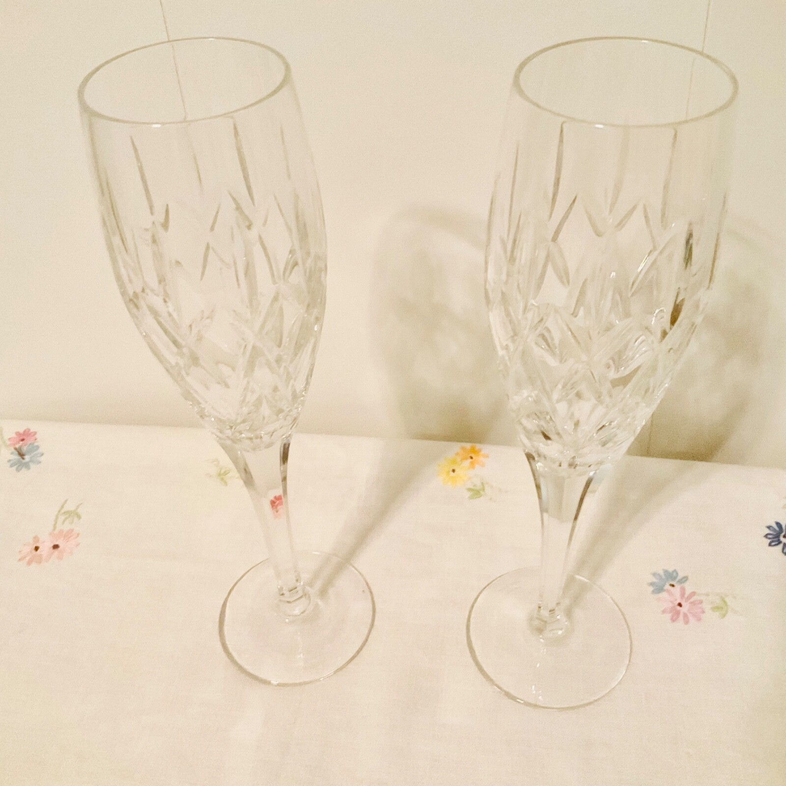 Marquis Waterford Crystal Carnegie Champagne Flutes Set of 2 Elegant Wine Glasses