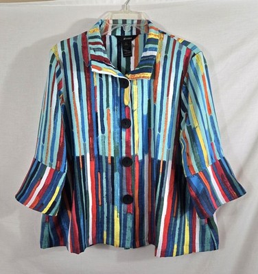 Ali Miles Women's Abstract Striped Button Up Top Size Petite Large 