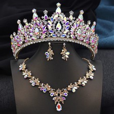 Tiaras and Necklace Earrings Bridal Jewelry Sets Women Brides Wedding Crown