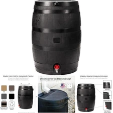 50-Gallon UV Resistant Recycled Plastic Rain Barrel Black