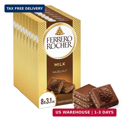 Ferrero Rocher premium chocolate bar, Milk Chocolate Hazelnut Filling 3.1oz Each