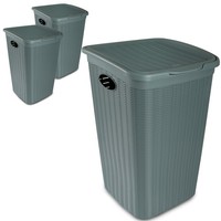 3X WäSchekorb In Rattan Optik Mit Deckel GrüN - 50 Liter WäSchesammler WäSchebox