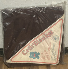 Vintage Leshner Crib Blanket Brown Acrylic 36" x 50" Soft Warm Mothproof Sealed