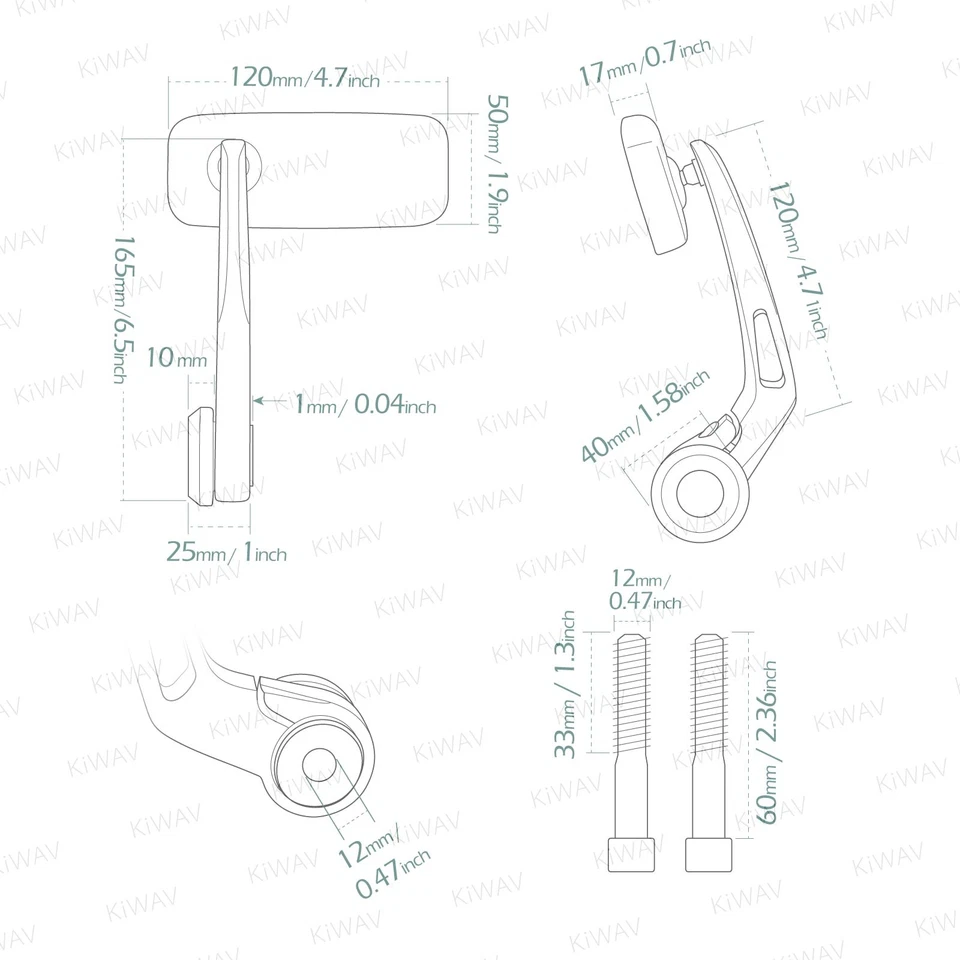 Espejos retrovisores de extremo de barra negro rectangular 12 mm atornillables para BMW F 800 R HP4 S 1000 R Foto 2 de 4