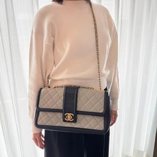 Chanel Deca Matelasse W Chain Bicolor Lambskin Used