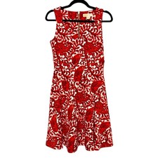 Michael Kors Romantic Maximalist Fit Flare Red Dress Women Sz 4 Artsy Statement