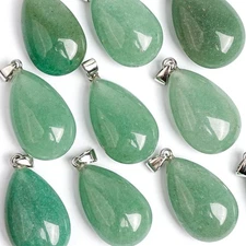 Genuine Natural Green Teardrop Aventurine Top Drilled Healing Gemstone Pendant