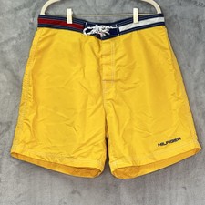 Vintage Tommy Hilfiger Men's 7" Swim Trunk Shorts Yellow Nylon Sz L