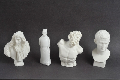 Lot of 4 Miniature Artist Musician Poet Roman Asian Busts - Resin Moliere Li Bai