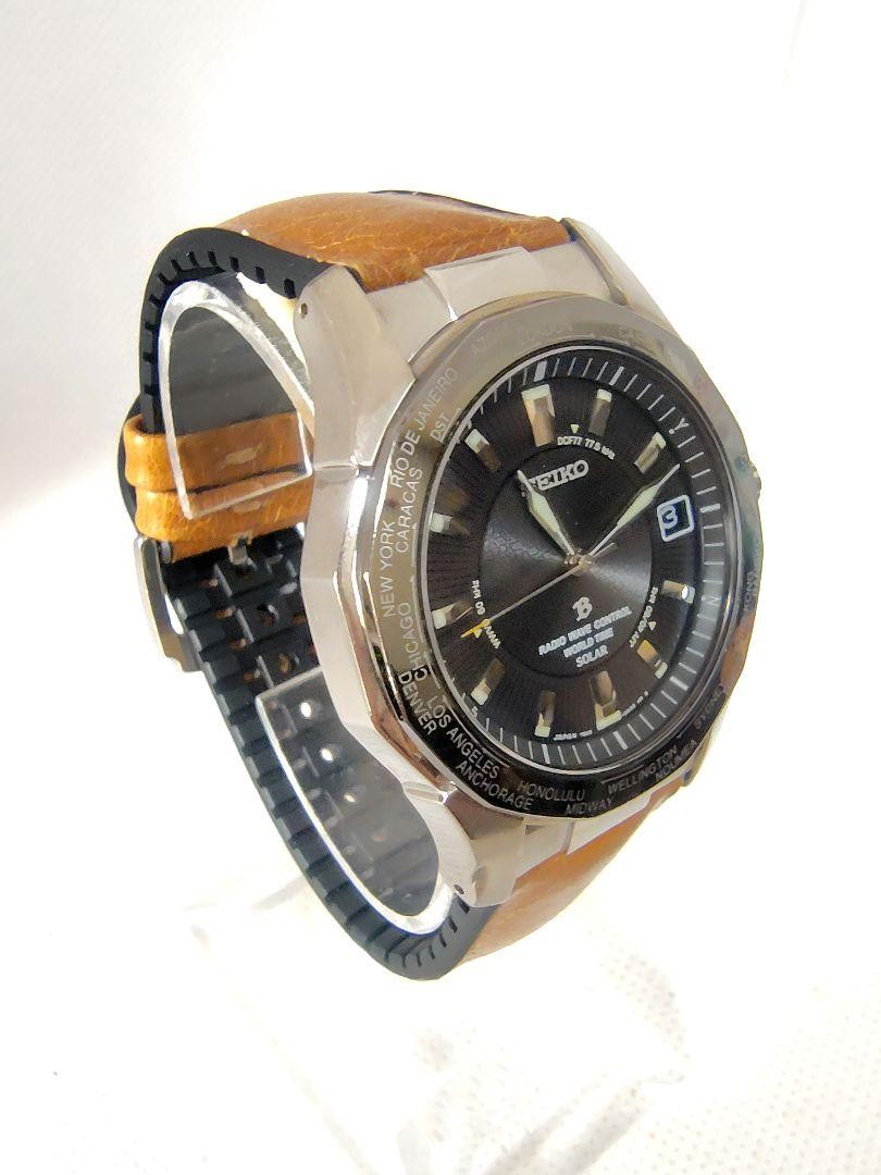 Seiko Brights Titanium World Time 7B25-0AA0 Radio Solar Leather