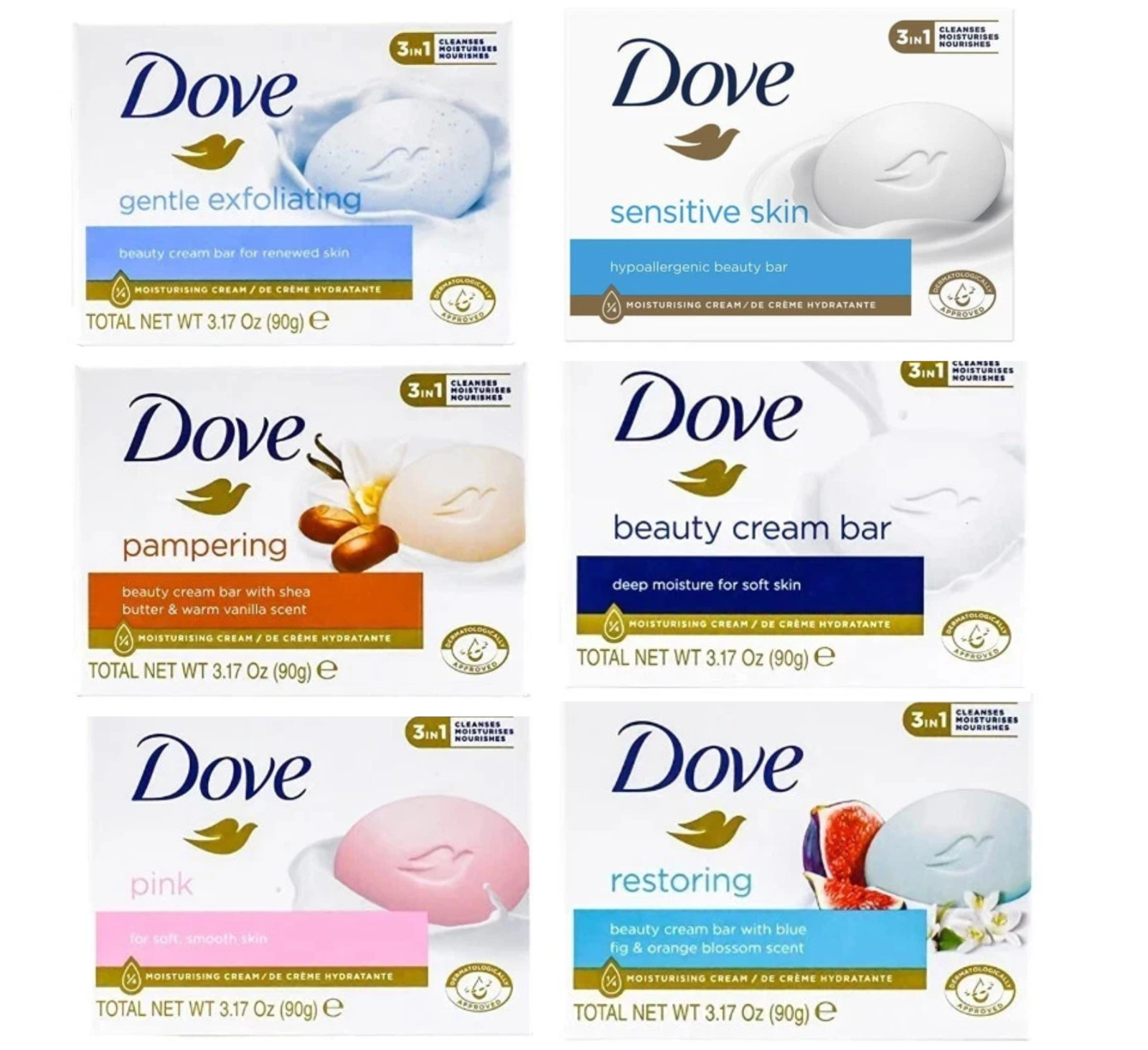 12 x 90g MIX Dove Beauty Cream Soap Bars Sensitive Shea Butter Original Pink