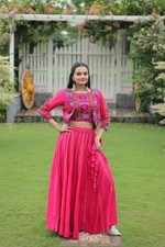 Attractive Look Roman Top With Pink Lehenga For Women Navratri Wear