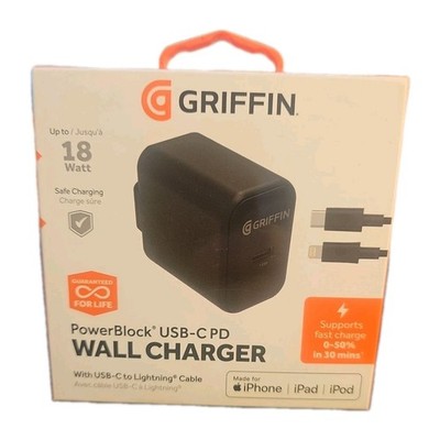 Griffin PowerBlock 18W USB-C PD Wall Charger w/ USB-C to iPhone Cable