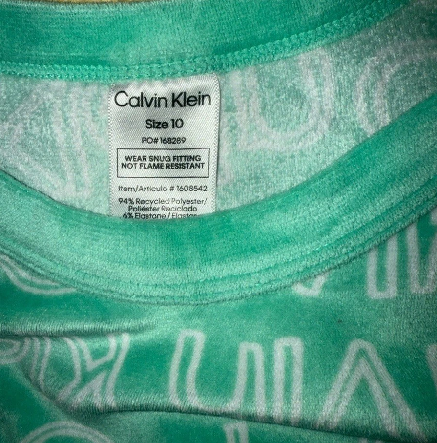 Conjunto de pijama para niñas Calvin Klein niños - rosa, verde, estrellas terciopelo talla 10 Foto 4 de 4