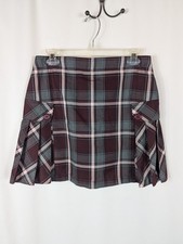 Lands End Plaid Skirt School Uniform Side Pleat Pocket Attached Shorts Red Sz 2