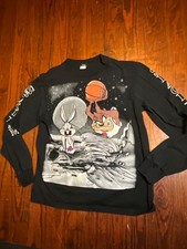 T-shirt manica lunga nera vintage anni 90 Space Jam Bugs Bunny Taz Looney Tunes XL