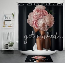 Funny Quotes Pink Floral Women Black Girl Shower Curtain Set for Bathroom Decor