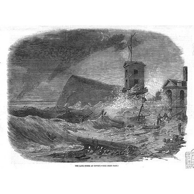 DOVER Severe Equinoctial Gales - Antique Print 1856