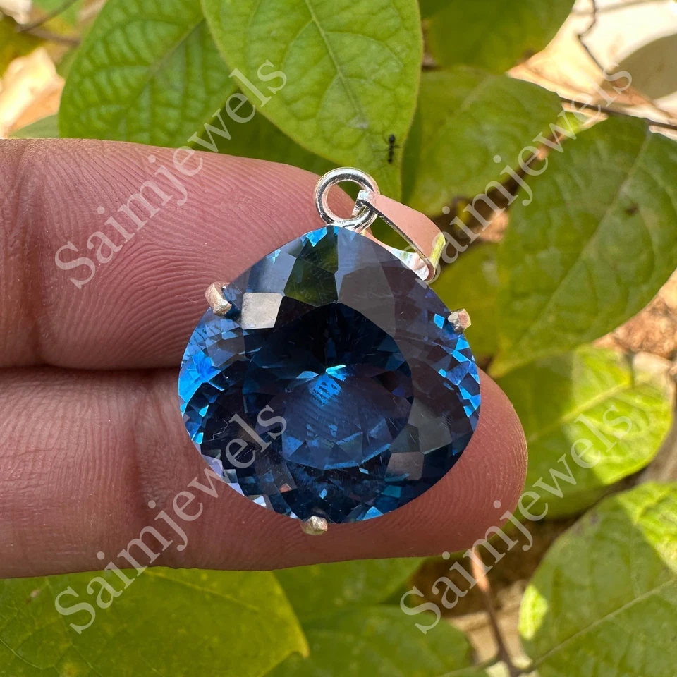 Colgante de plata de ley 925 pera aguamarina natural de 33 quilates certificado regalo Foto 4 de 4