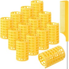 Syhood 12 Pcs Plastic Hair Rollers for Women Large 2.6 x 1.4 Inch, Yellow