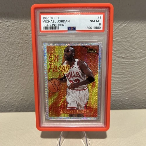 1996 Topps Season’s Best Michael Jordan En Fuego Insert Card #1 Graded PSA 8