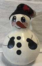 1997 Hand Painted Snowman Gourd with Hat 9  x 5  w signature.