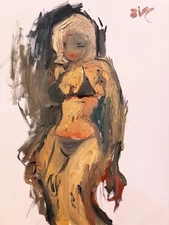 American Gothic Cubism Portrait Girl Interior Oil Painting 16"x20" Canvas