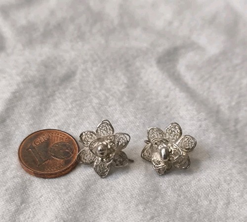 Schönes Schmuckset : Anhänger + Ohrringe Silber Blumen Filigran Geschenk Vintage - Bild 7 von 14