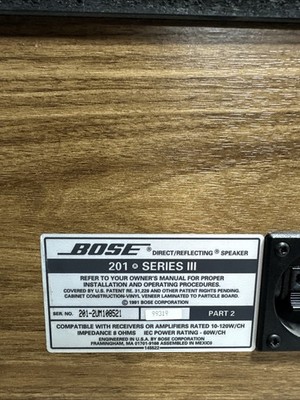 Pair Bose 201 Series III Direct Reflecting Bookshelf Speakers Wood