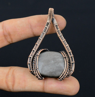 Silver Sheen Obsidian Handmade Gemstones Copper Wire Wrap Jewelry Pendant