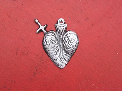 Tin/Silver Sacred Heart with Spear Milagro Ex Voto